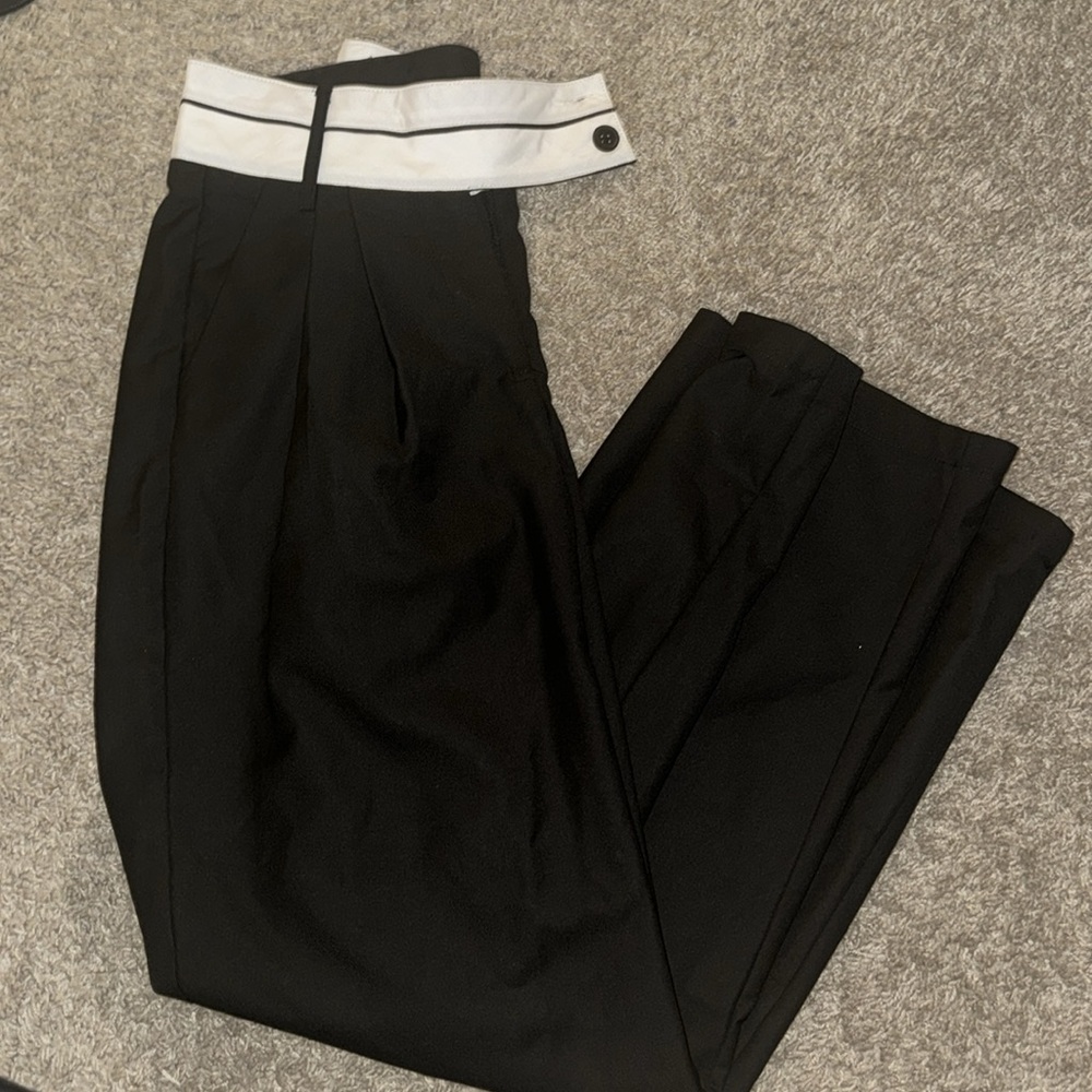 Commense Black Wide-Leg Trousers with White Accent Waist - Picture 2 of 3